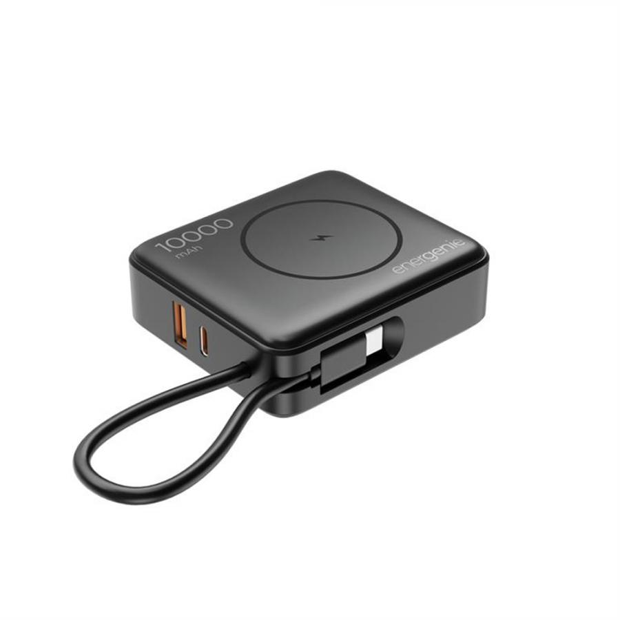 ENERGENIE 20W FAST CHARGING POWER BANK WITH WIRELESS CHARGER 10000 MAH BLACK