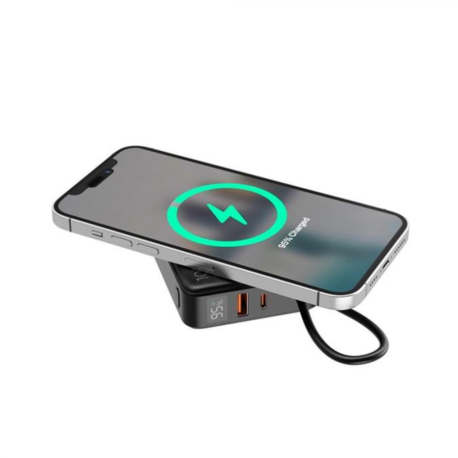 ENERGENIE 20W FAST CHARGING POWER BANK WITH WIRELESS CHARGER 10000 MAH BLACK