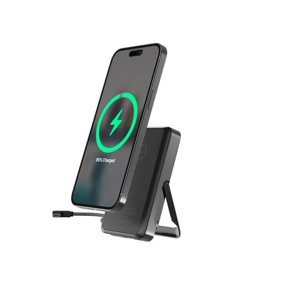 ENERGENIE 15W MAGNETIC WIRELESS POWERBANK WITH INTEGRATED STAND 10000 MAH BLACK