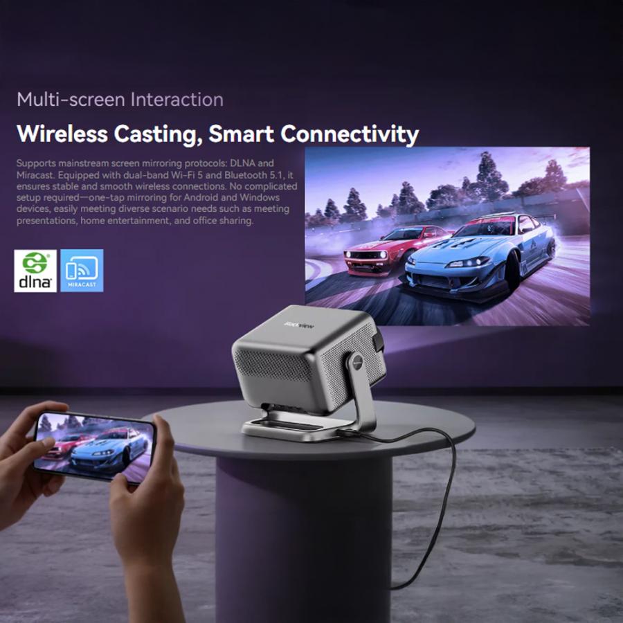 BLACKVIEW WIFI BT PROJECTOR 1000 ANSI LUMENS HDR10 1080P SPACE SILVER