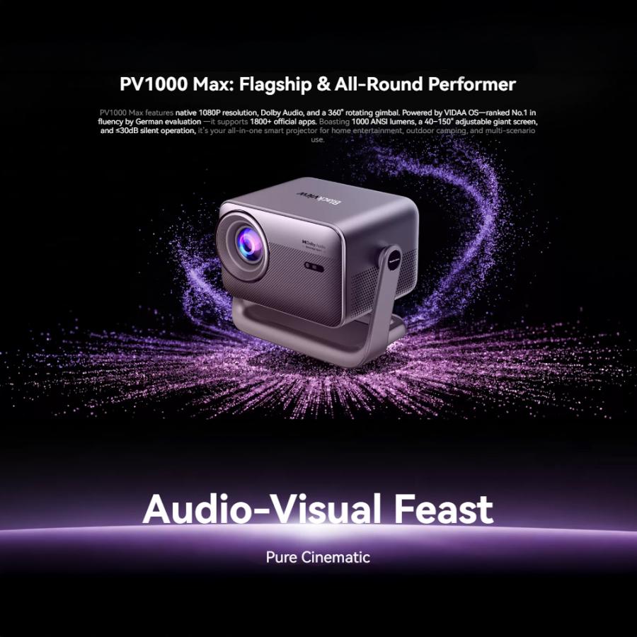 BLACKVIEW WIFI BT PROJECTOR 1000 ANSI LUMENS HDR10 1080P SPACE SILVER