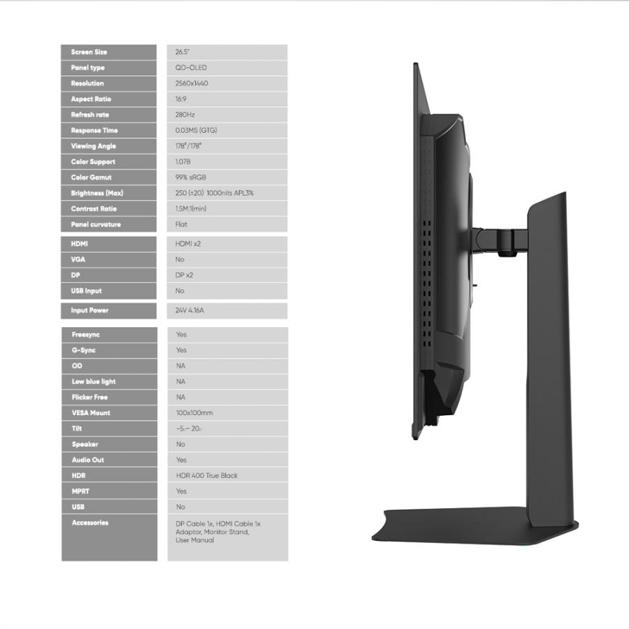 ARMAGGEDDON 27' QD-OLED FLAT MONITOR PIXXEL+ 280HZ SRGB G-SYNC BLACK