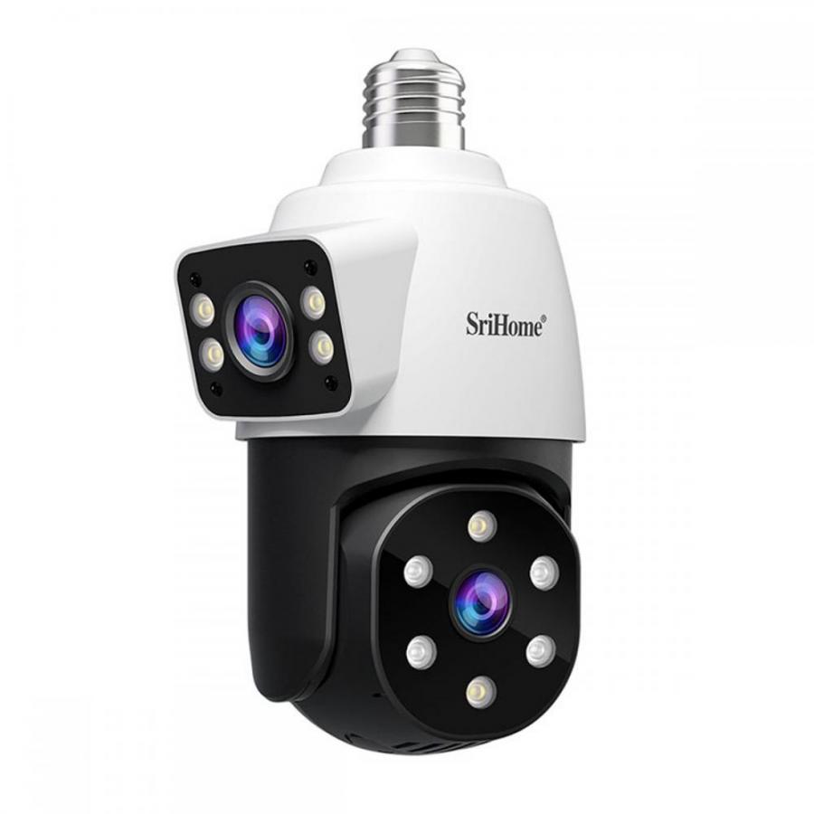 SRIHOME DUAL LENS LIGHT BULB CLOUD WIFI SECURITY CAMERA 2MP WHITE