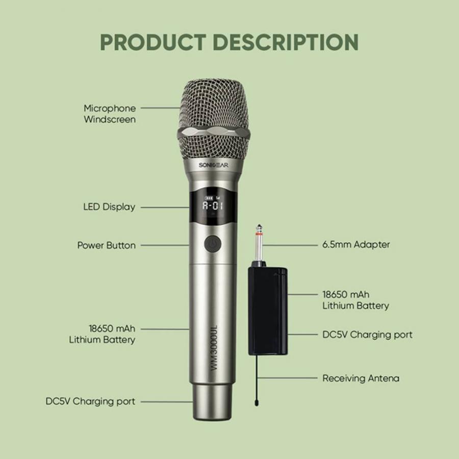 SONICGEAR PROFESSIONAL UHF WIRELESS MICROPHONE WM 3000UL PLATINUM
