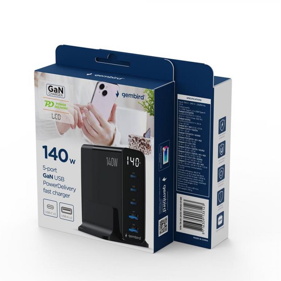 GEMBIRD 5-PORT 140W GAN USB FAST CHARGER BLACK
