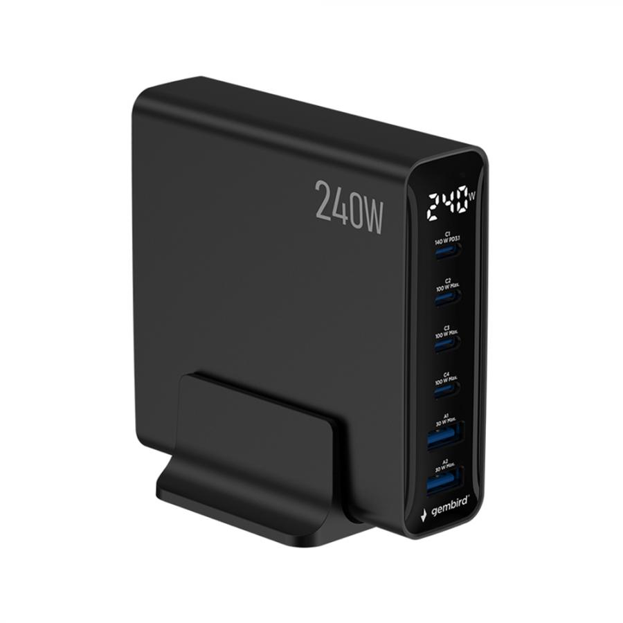 GEMBIRD 6-PORT 240W GaN USB FAST C HARGER BLACK