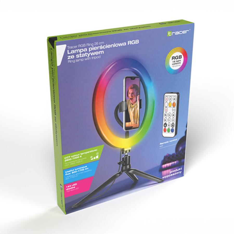 TRACER RGB RING LAMP 26CM WITH 9CM TRIPOD BLACK