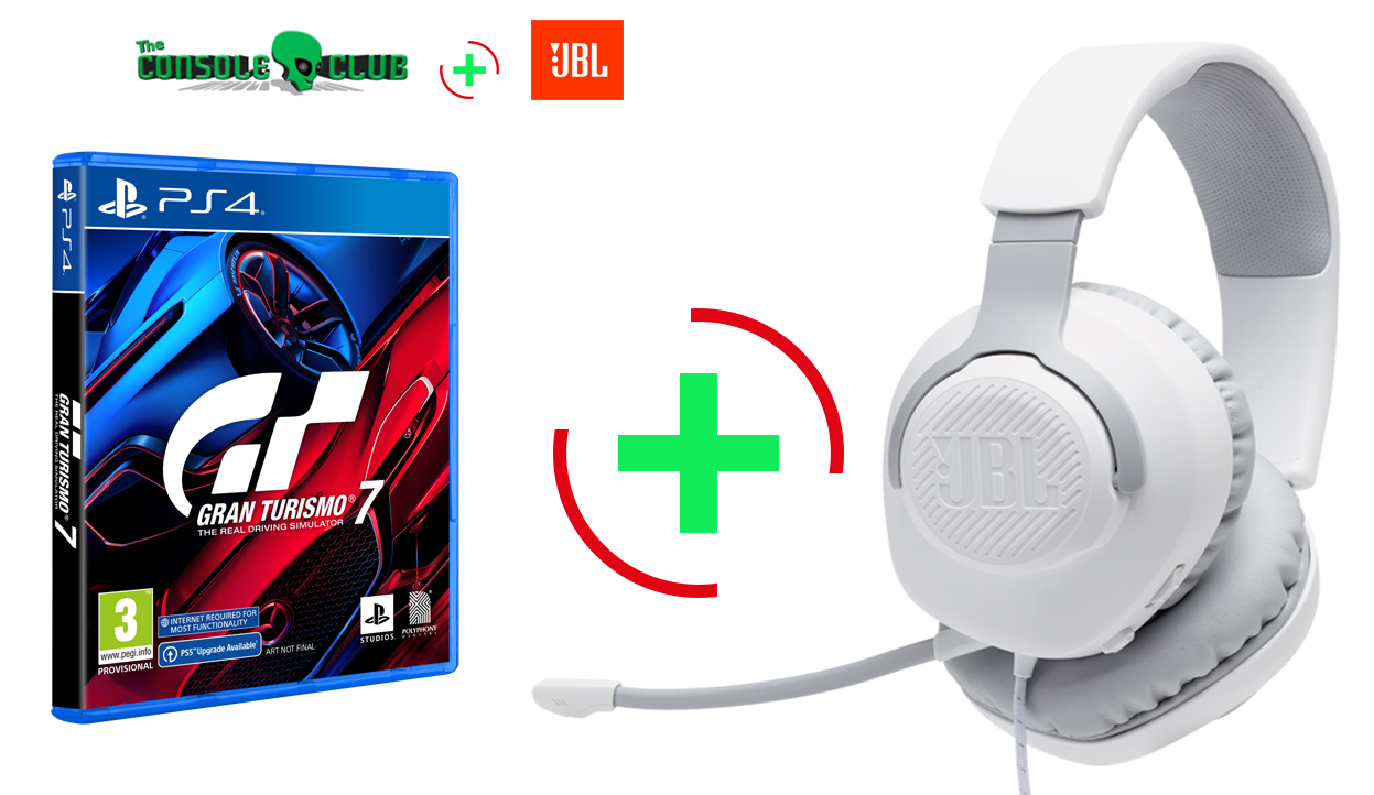 Gran Turismo 7 PS4   + JBL Quantum 100, Over-Ear Wired Gaming Headset (White)