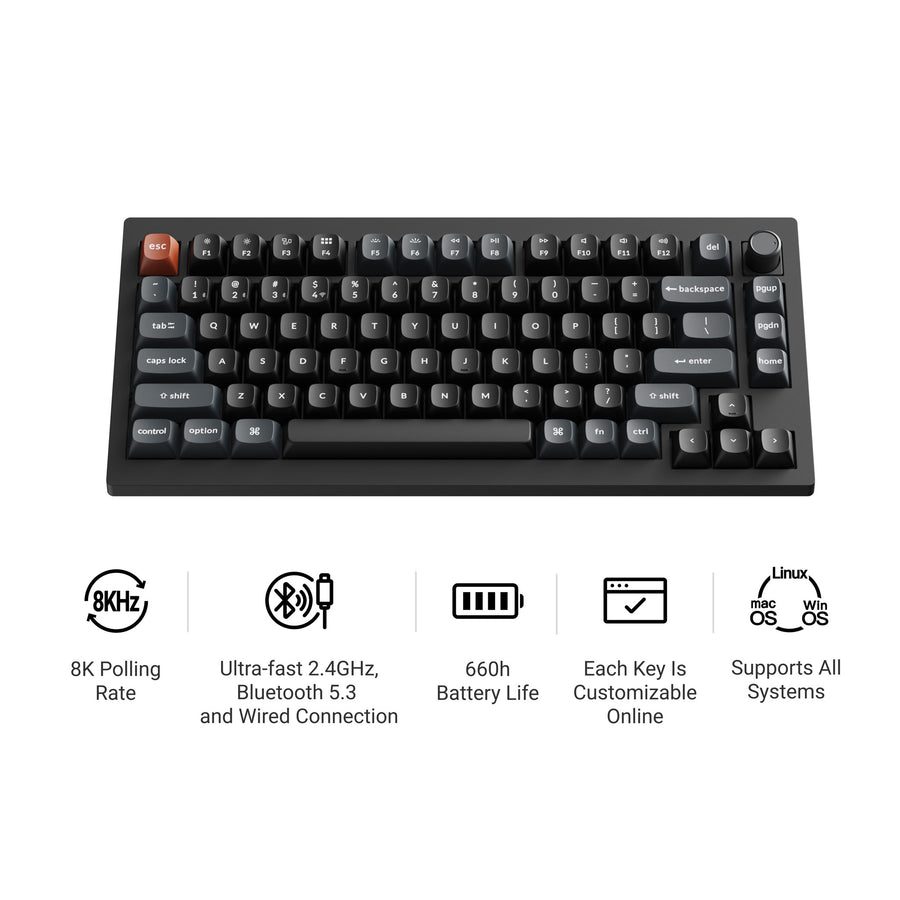 Keychron V1 Ultra (V1U-D1) QMK/VIA Wireless Custom Mechanical Keyboard Red Switch RGB 75% US