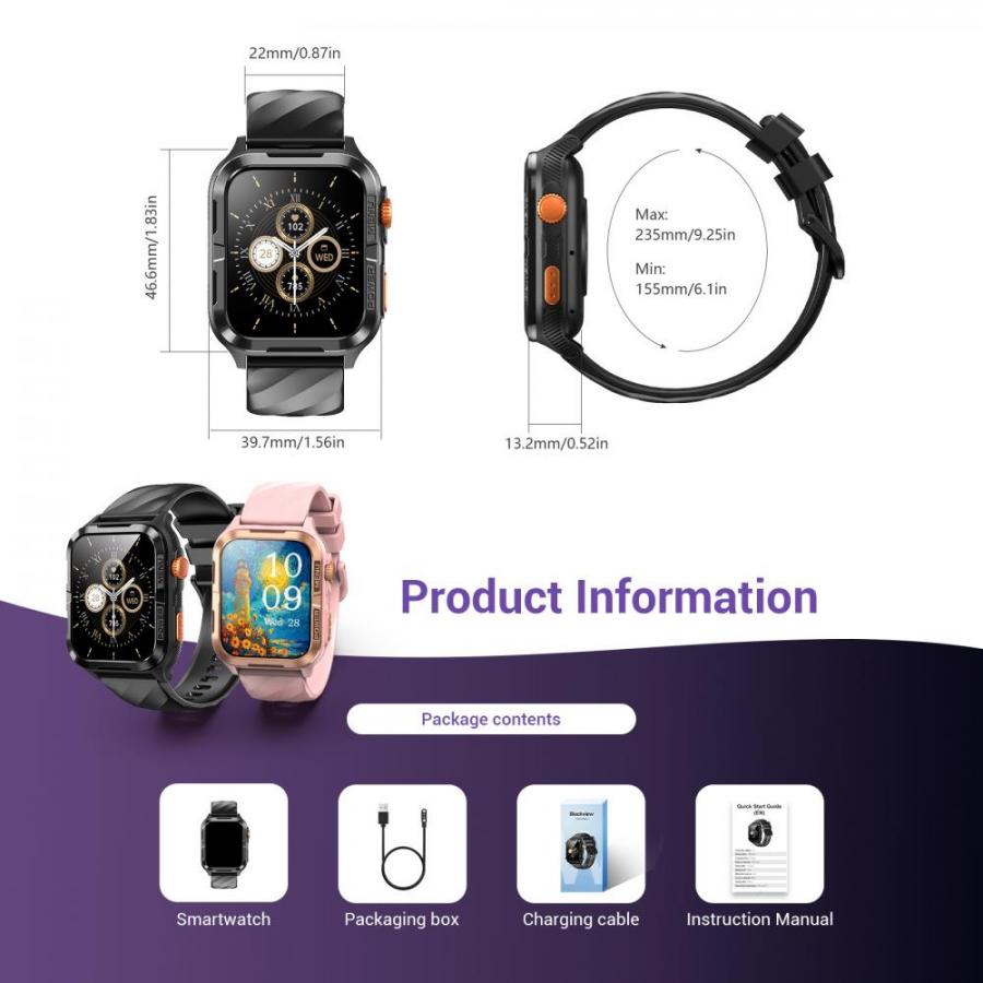 BLACKVIEW BT5.3 WATERPROOF-10M SMARTWATCH WITH DA GPT & LED TORCH PINK