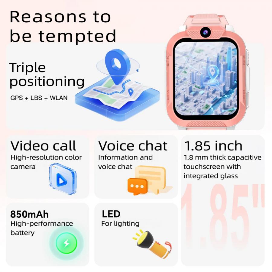 BLACKVIEW 4G KID WIFI WATERPROOF IP68 SMARTWATCH WITH LANYARD PINK