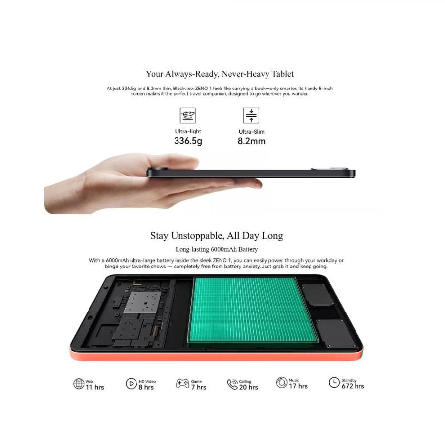 BLACKVIEW OCTA-CORE 4G TABLET 8' HD (4GB+64GB) ZENO 1 ANDROID 15 SPACE ORANGE