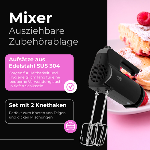 ADLER HAND MIXER WITH A PULL-OUT TRAY FOR ACCESSORIES 550W BLACK