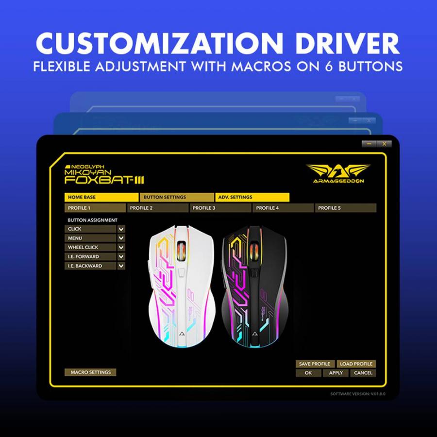 ARMAGGEDDON 2.4G WIRELESS GAMING MOUSE RGB 10000 CPI MIKOYAN FOXBAT-III CYBERPUNK WHITE