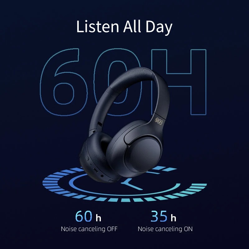 QCY H3 High-Res Headset Blue - w. Mic, Active Noise Canceling with 4 mode ANC 60h Multipoint
