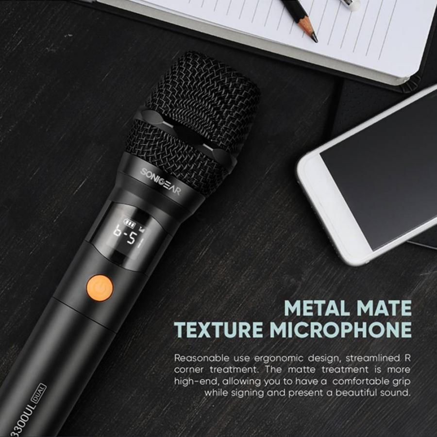 SONICGEAR DUAL PROFESSIONAL UHF WIRELESS LED MICROPHONE WM 3300 UL OBSIDIAN