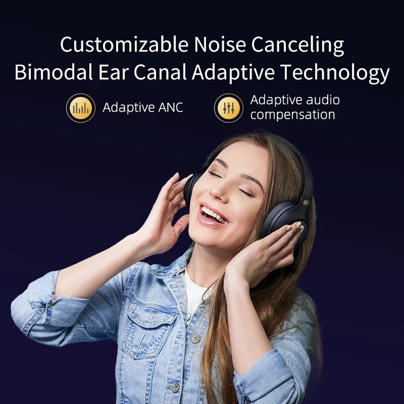 QCY H3 High-Res Headset Blue - w. Mic, Active Noise Canceling with 4 mode ANC 60h Multipoint