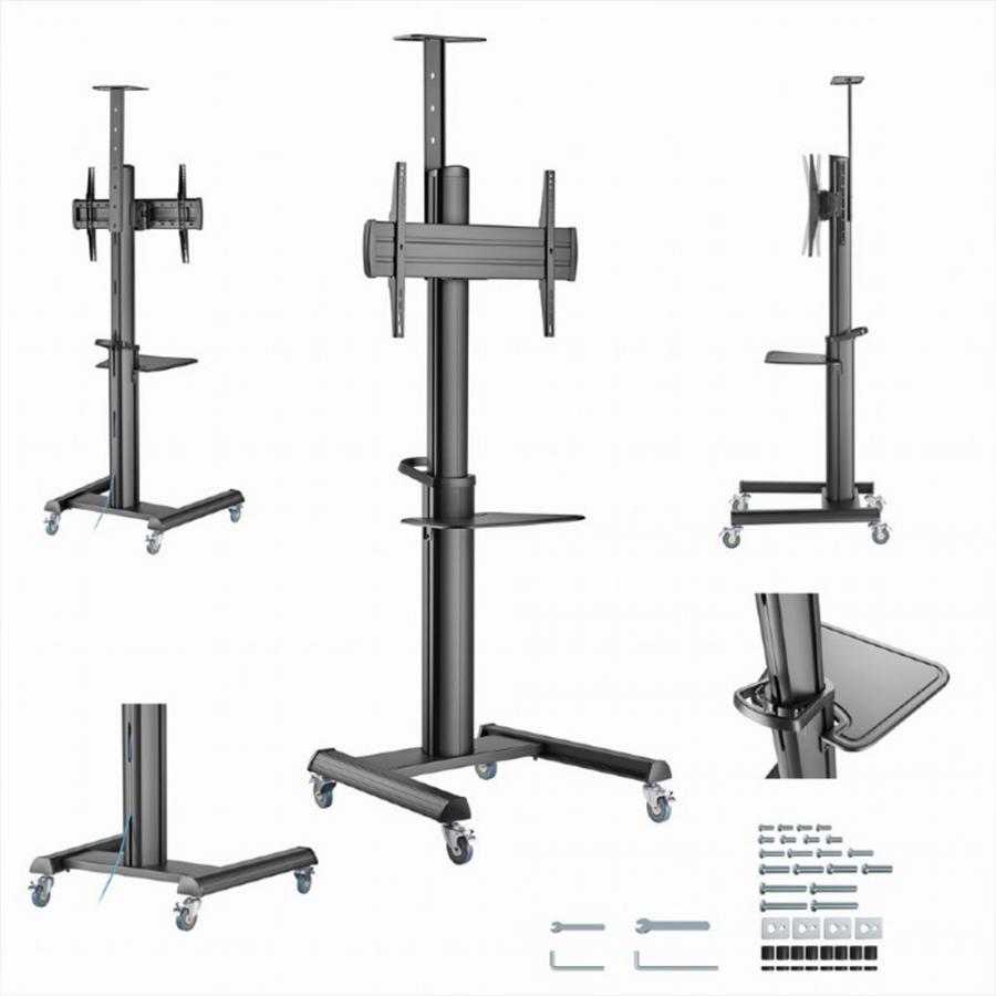 GEMBIRD ALUMINUM TV FLOOR STAND WITH CASTER WHEELS 37′-70′ BLACK