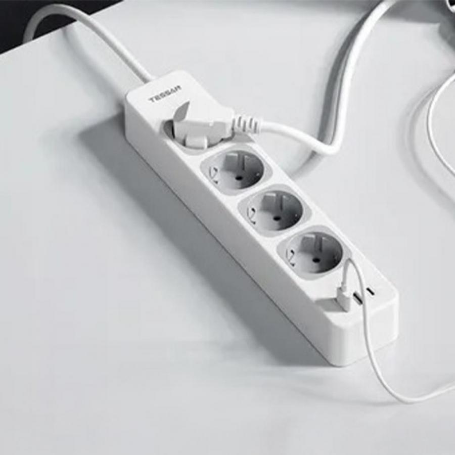 TESSAN 7 IN 1 POWER STRIP 4XSHUCKO, 2XUSB, 1XTYPE-C 2M WHITE