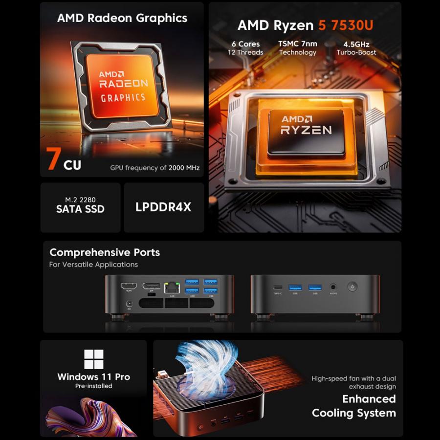 ACEMAGIC MINI PC K1 RYZEN5 7530U (16GB+512GB) WIN11 PRO BLACK