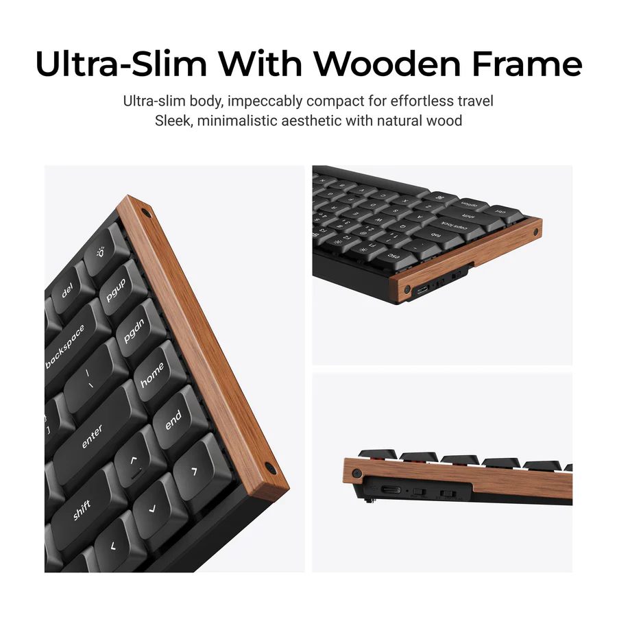 Keychron K3 Ultra (K3U-H1) QMK 8K Wireless Mechanical Keyboard Red Switch Low Profile Wood Frame 75%