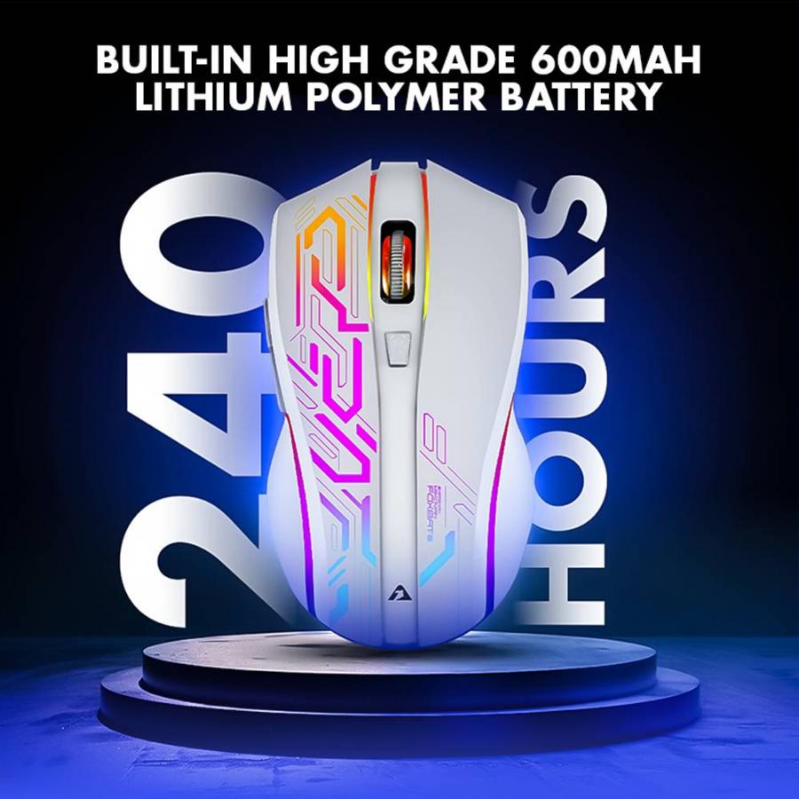 ARMAGGEDDON 2.4G WIRELESS GAMING MOUSE RGB 10000 CPI MIKOYAN FOXBAT-III CYBERPUNK WHITE