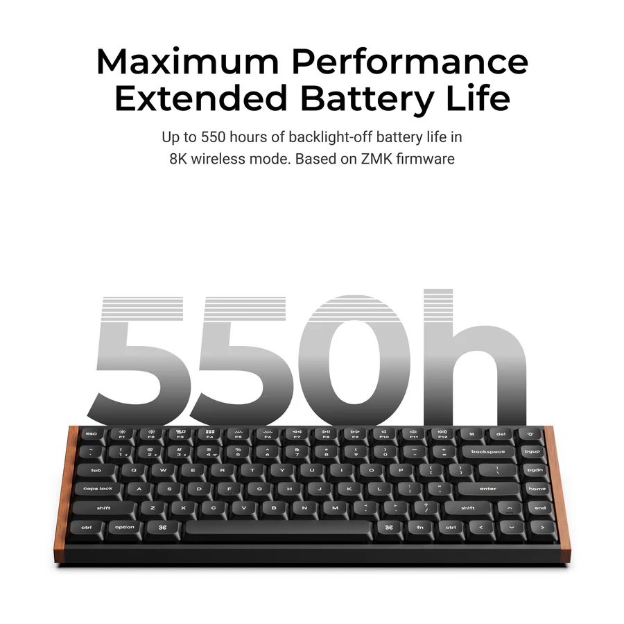 Keychron K3 Ultra (K3U-H1) QMK 8K Wireless Mechanical Keyboard Red Switch Low Profile Wood Frame 75%