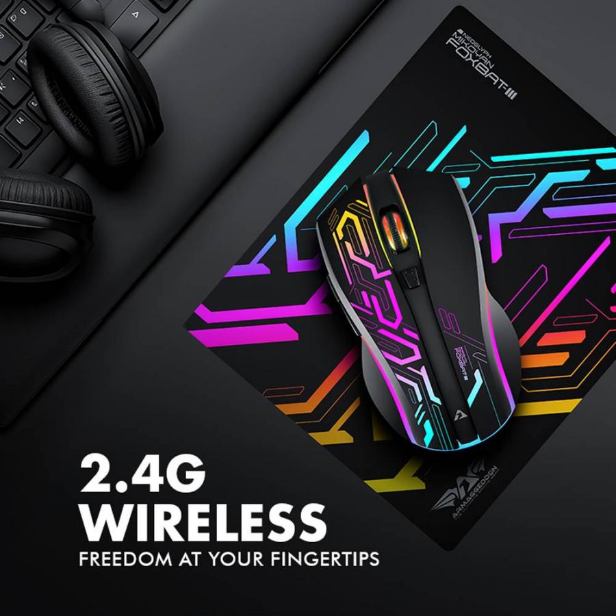 ARMAGGEDDON 2.4G WIRELESS GAMING MOUSE RGB 10000 CPI MIKOYAN FOXBAT-III CYBERPUNK WHITE