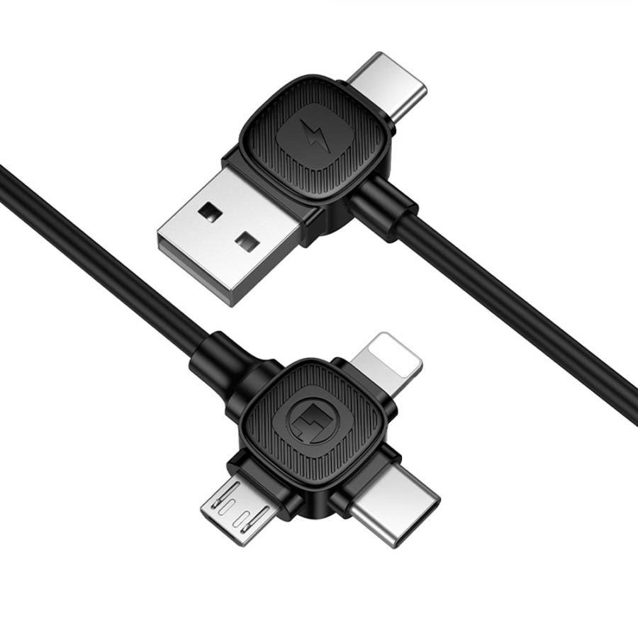 LAMTECH 6-IN-1 CHARGING CABLE TYPE-C/USB TO TYPE-C/LIGHTNING-MICRO-USB 3A 1.5M BLACK