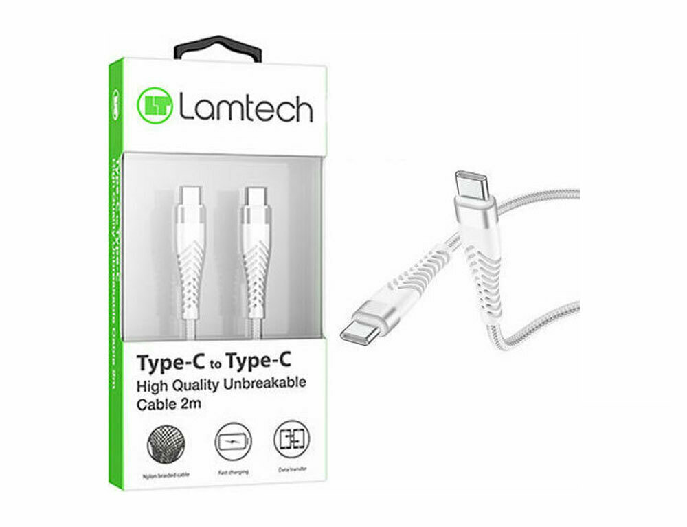Lamtech Unbreakable Charging Cable Type C  to Type C (White)  (2m) LAM023633
