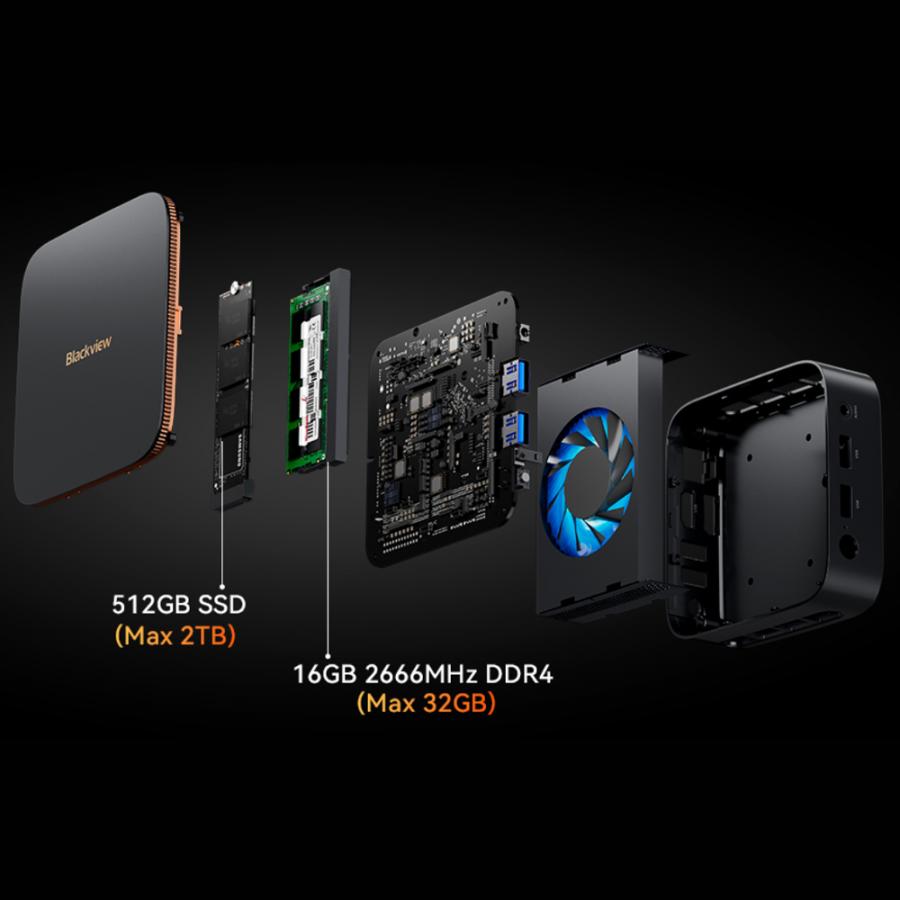 BLACKVIEW MINI PC AMD RYZEN3 3300U 16GB DDR4 512GB SSD 2280 4K WIFI5 WIN 11 PRO BLACK