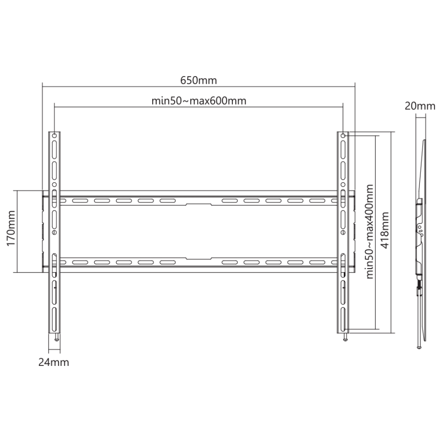 SBOX FIXED WALL MOUNT 37' -80' VESA 600x400 MAX