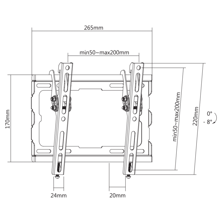 SBOX WALL MOUNT WITH TILT 23' - 43' VESA 200x200 MAX