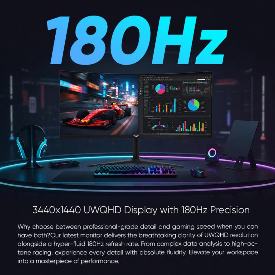 ARMAGGEDDON CURVED ULTRA WIDE GAMING MONITOR 34' PIXXEL+ XTREME SERIES SUPER G180 G-SYNC BLACK