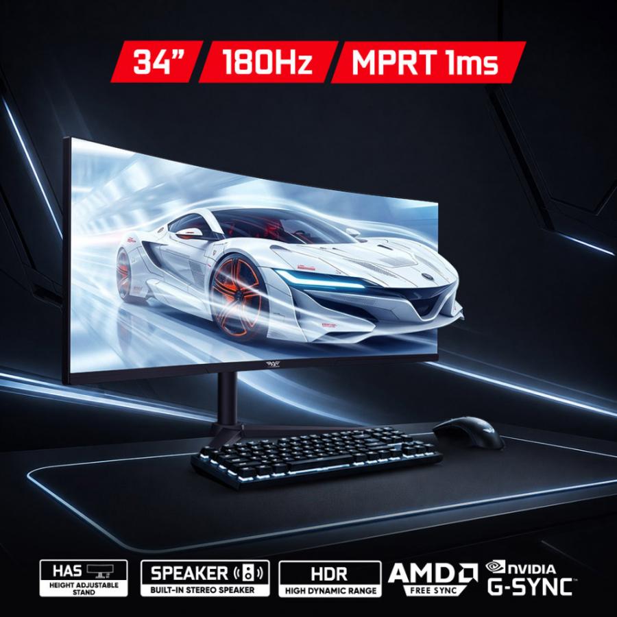 ARMAGGEDDON CURVED ULTRA WIDE GAMING MONITOR 34' PIXXEL+ XTREME SERIES SUPER G180 G-SYNC BLACK