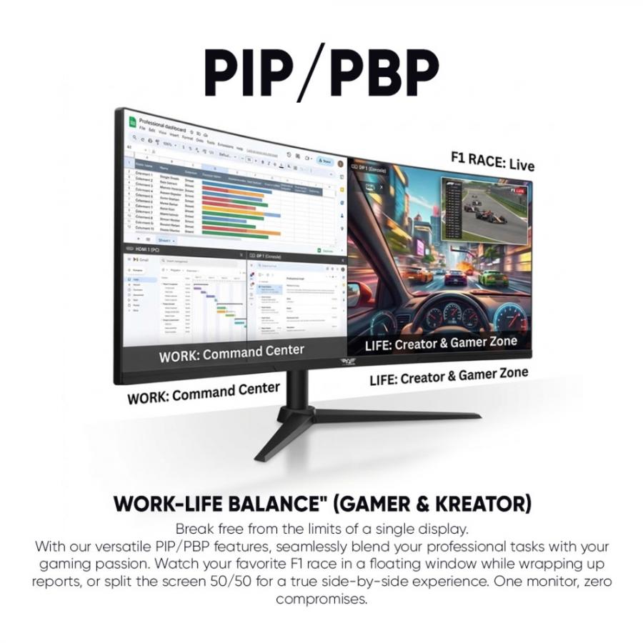 ARMAGGEDDON CURVED ULTRA WIDE GAMING MONITOR 34' PIXXEL+ XTREME SERIES SUPER G180 G-SYNC BLACK
