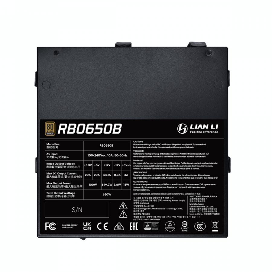 Lian Li RB0650 - 650W 80+ Bronze PSU - PCIe Gen 5.1 12+4pin - Intel ATX 3.1 - 135mm low-noise fan