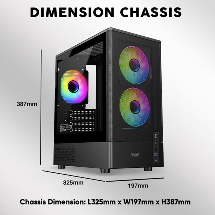 ARMAGGEDDON MICRO ATX CASE WITH 3X ARGB FANS & TYPE-C DEEPFREEZE DUPLEX 2 ARGB-C BLACK