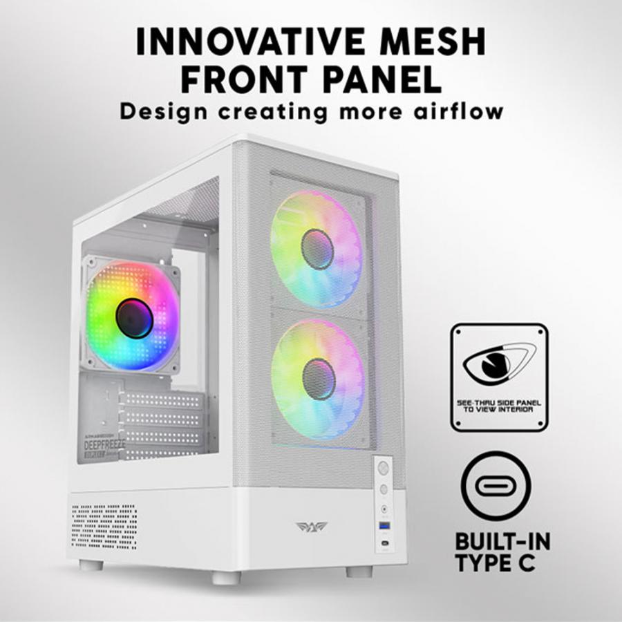ARMAGGEDDON MICRO ATX CASE WITH 3X ARGB FANS & TYPE-C DEEPFREEZE DUPLEX 2 ARGB-C WHITE
