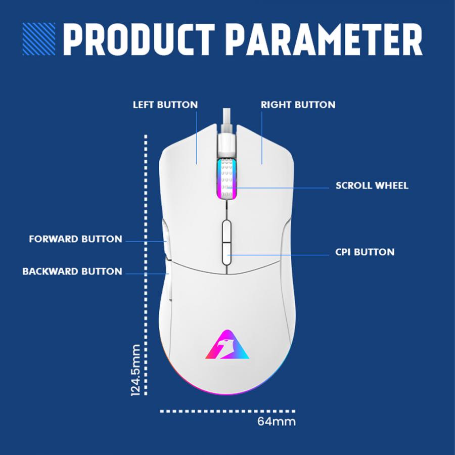 ARMAGGEDDON USB WIRED MACROABLE GAMING MOUSE FALCON V STEALTH 12000CPI WHITE