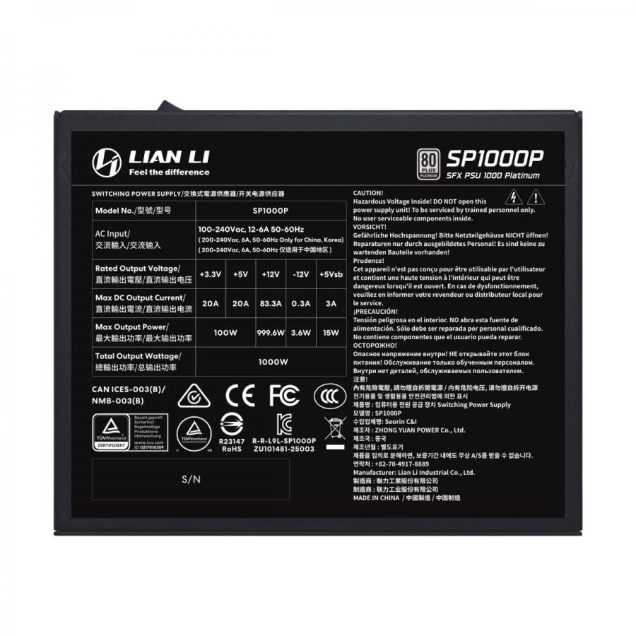 LIAN LI SP1000P Black -1000W 80+ Platinum PSU - 10 Years Warranty - 12V-2?6 - Japanese Capacitors