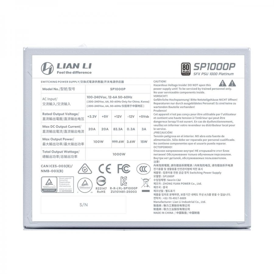 LIAN LI SP1000P White - 1000W 80+ Platinum PSU - 10 Years Warranty - 12V-2?6 - Japanese Capacitors