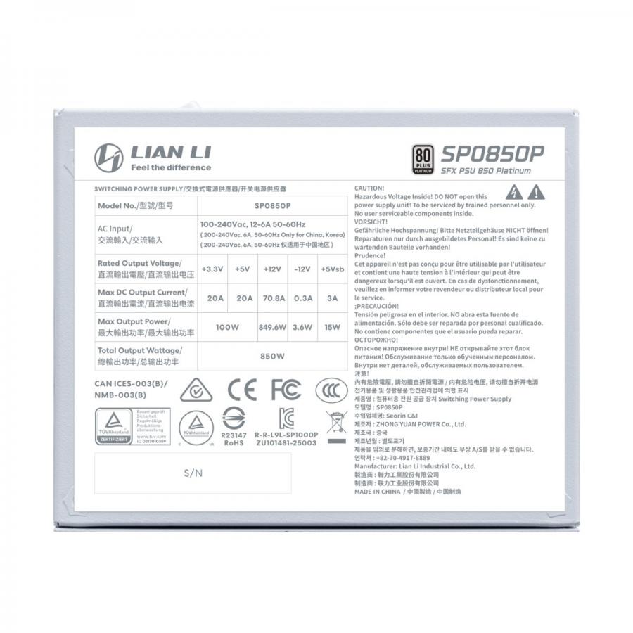 LIAN LI SP0850P White - 850W 80+ Platinum PSU - 10 Years Warranty - 12V-2?6 - Japanese Capacitors