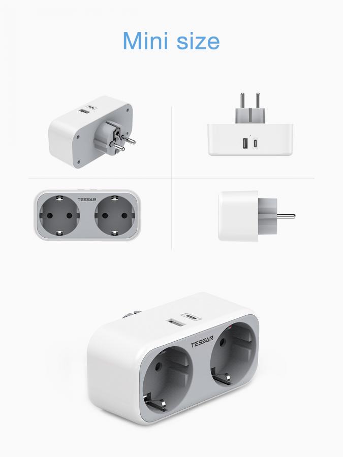 TESSAN 4 IN 1 WALL SOCKET 2xSCHUKO, 1xTYPE-C,1xUSB