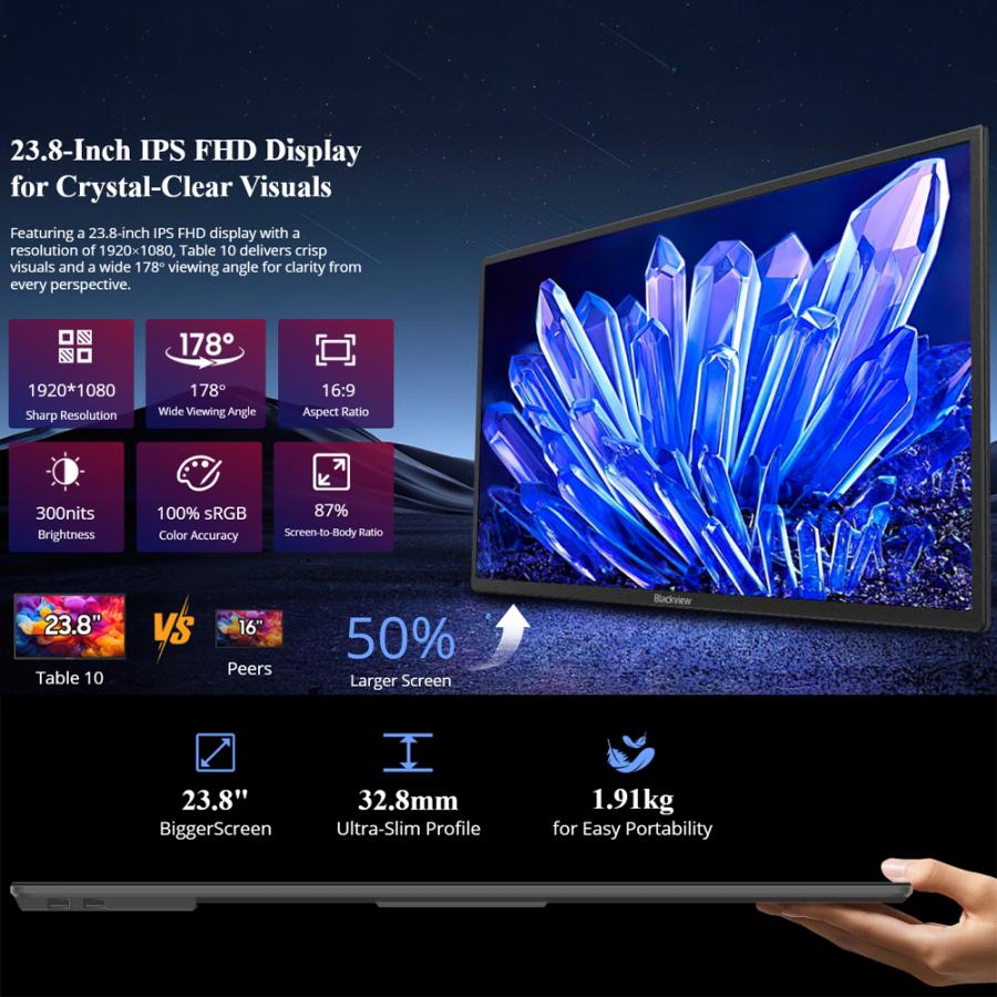 BLACKVIEW ULTRA-SLIM PORTABLE SCREEN 23.8' FHD 16:9 1080P BLACK