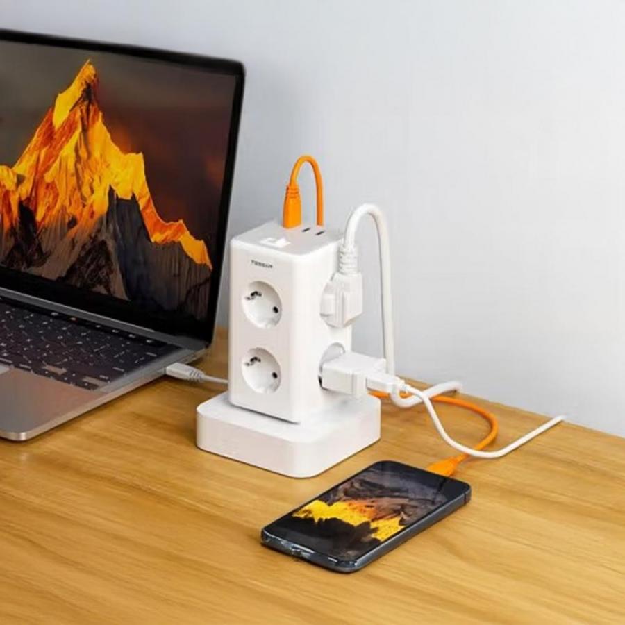 TESSAN 9 IN 1 POWER STATION 6XSHUCKO, 2XUSB, 1XTYPE-C 2M WHITE