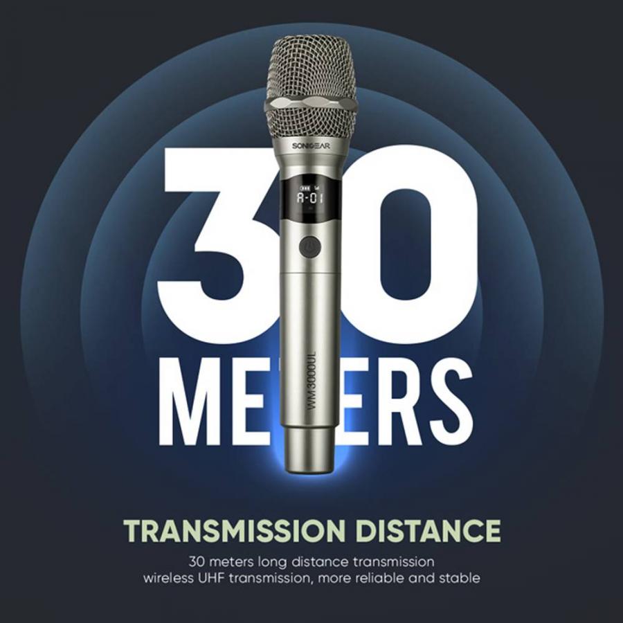 SONICGEAR DUAL PROFESSIONAL UHF WIRELESS LED MICROPHONE WM 3300 UL OBSIDIAN