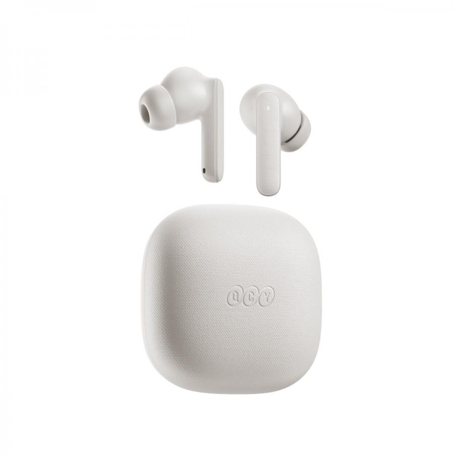QCY Buds ANC White (HT15)- 45db ANC TWS Earbuds 35h 5 mic ENC, ear-canal adaptive tech, leather case