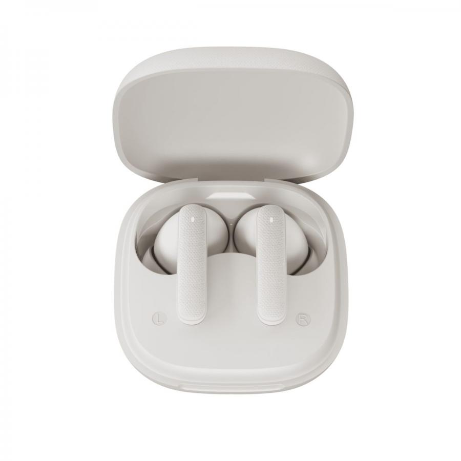 QCY Air White Semi-Ear TWS Earbuds, quad Mic ENC multi-point connection, leather grain case