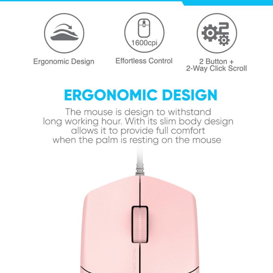 ALCATROZ USB HR OPTICAL MOUSE 1600CPI ASIC ONE PEACH
